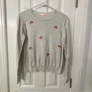 Lisa Todd Gray Sweater with Rainbow Embroidery Size M – 100% Cotton